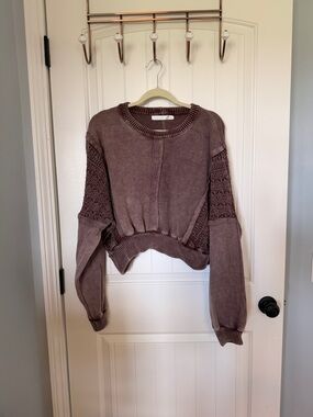 Altar'd State Heathered Mauve Crewneck Sweater
